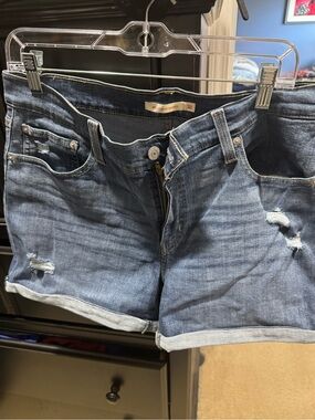 Levi's Blue Distressed Rolled-Hem Jean Shorts